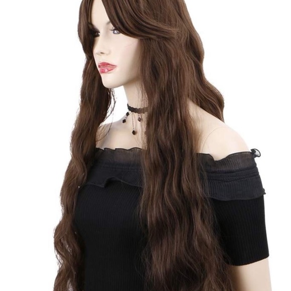 Long 26” brown curly wavy bang Cosplay WIG *NWT*